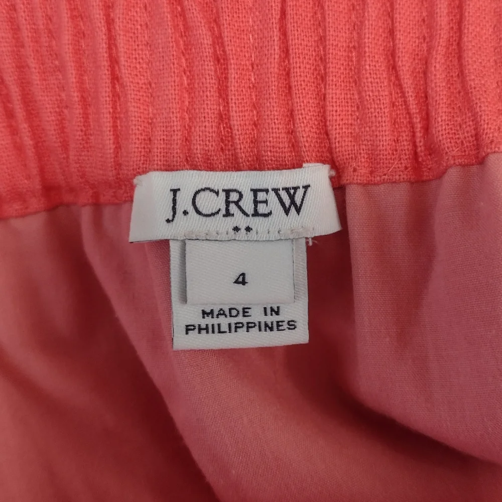 J. Crew Factory Linen Blend Smock Waist Pocket Sidewalk Mini Skirt Coral Size S